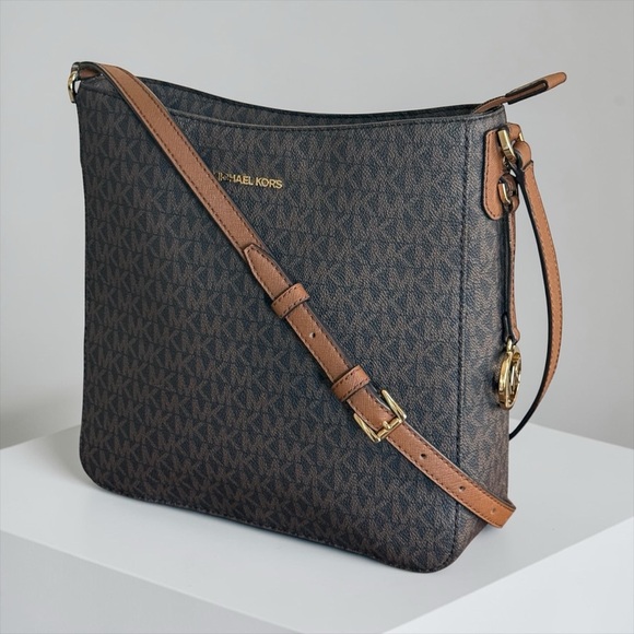 Michael Kors Brown MK Logo Crossbody Bag with Tan Leather Strap - Picture 2 of 14